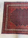 Authentic 1920s Persian Malayer rug with tribal boteh design, handmade wool area rug.