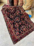 Small Midnight Blue Floral Persian Rug / 3'5 x 5' Antique Rug #4261ML