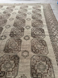 10x11 cream Persian Shiraz rug. Antique handmade wool rug with quiet movement and an easy-to-style neutral color palette.