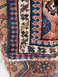 Nomadic Persian Kurdish bag face rug border corner detail ivory and navy
