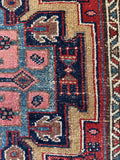 Vintage Persian wool rug. Small Heriz area rug with colorful vegetable-dyed wool, tribal artwork, and a sturdy hand-knotted construction.