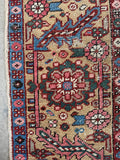 8x11 vegetable dyed wool Persian Heriz rug, antique Northwest Persian hand knotted rug with coral, French blue, and camel tones, durable tribal wool area rug.