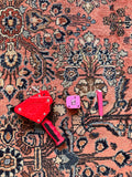 Antique Persian Dargazine Rug with coral ground, soft abrash, floral sprays, and heavy healthy wool in very good antique condition. Items show in pic are meant to give the viewer an idea of the shade of the rug in comparison to other items with warmer hues.