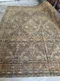 Fine weave lattice pattern on antique Kerman Lavar rug.