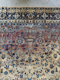 Antique Kerman rug border design navy and ivory tones.