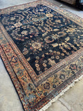 Antique Mahal rug showing natural abrash and softened wool texture.