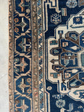 Antique Persian Malayer Rug / 4'5 x 6'6 Midnight Blue Field and Ivory Geometric Medallion Persian Rug #4531