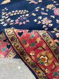4x6 Vintage Persian Rug / Navy Blue Floral Wool Rug #4483