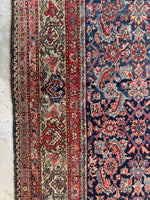 Navy field antique Mahal rug with natural vegetable dyes.