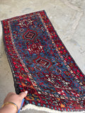 French Blue Vintage Persian Rug / 3'3 x 6'5 Gharajeh Karaja Rug #4529