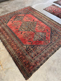 Full view with spandrel design mirroring diamond medallions in Afshar rug.