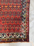 Antique Persian Kurdish Runner Rug / 4x12 Brick Red Allover Shrub Field Kurdish Runner #3943