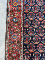 Red border with decorative turtle motifs on antique Persian runner.