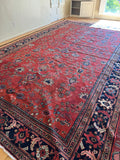 10x16 Red Floral Vintage Persian Rug / Antique Persian Mahal Rug #2372ML
