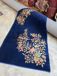 Antique 1930s Art Deco Chinese rug handwoven with vegetable dyed wool.