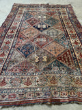 Worn Vintage Persian Rug / 4'1 x 5'5 Afshar Rug #4398ML