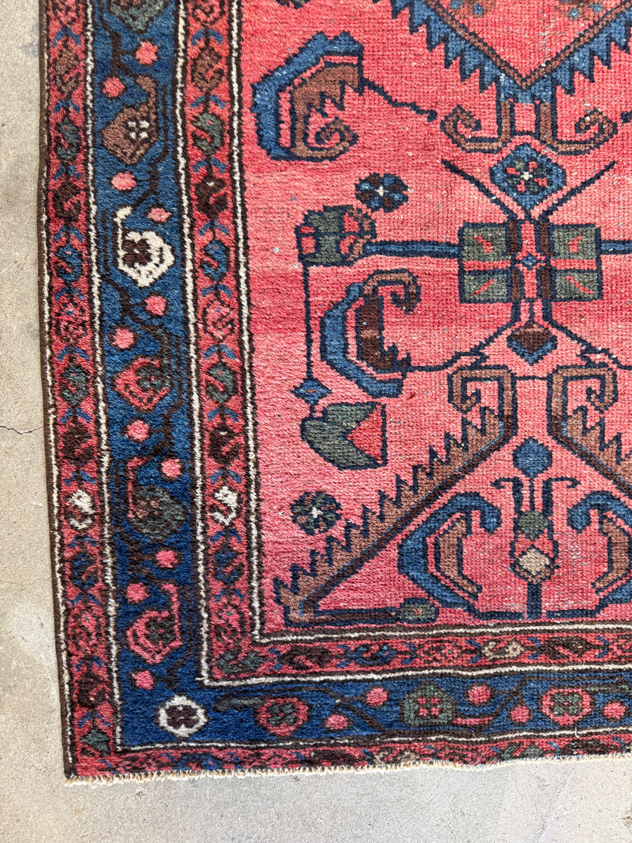 Small Antique Persian Rug / Hot Coral 3'3 x 6'6 Scatter Rug #3801 ...