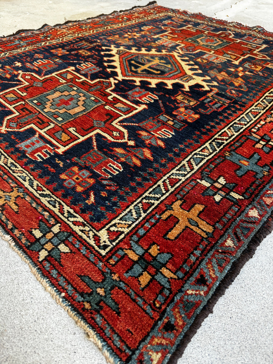 Small Heriz Rug / Navy Blue & Rust Antique Persian Heriz – Blue ...