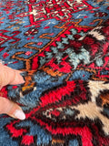 French Blue Vintage Persian Rug / 3'3 x 6'5 Gharajeh Karaja Rug #4529
