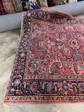 One end of antique NW Persia Heriz rug durable low pile weave.