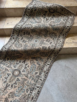 Persian hallway runner featuring decorative border bands.