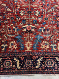 Antique Tabriz rug displaying wonderful contrast between main field and border.