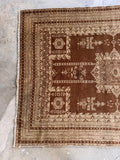 Earth tone vintage area rug 4'6 x 6' with traditional North Indian floral and tree motifs.