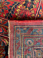 Detailed underside of rare antique square Persian rug