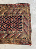 Durable vegetable dyed wool runner rug with authentic scattered wear and rustic charm.