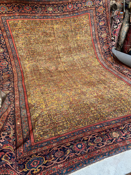 Palatial antique Persian Mahal rug with aged dyes.