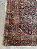 Vintage Persian Ferahan gallery rug. Antique wool carpet featuring an allover Herati pattern, dainty ivory corner spandrels, and aged vegetable dyes.