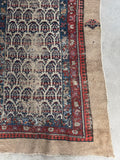 Corner view of Persian runner highlighting the boteh or paisley design in neat rows.