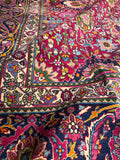 Tightly woven wool rug with stylized garden imagery
