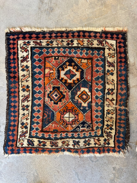 Antique Persian Kurdish Bag Face Scatter Rug / 2x2 Rug #4486