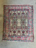 Antique Persian Lavar Kerman scatter rug 2x3 ivory floral oatmeal ground, c.1880s
