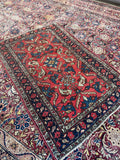 Antique Persian Malayer vintage area rug full flatlay coral ground
