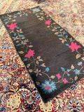 Vintage Art Deco Chinese Rug with Dark Brown Ground / 3x6 Rug #4503