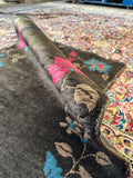 Vintage Art Deco Chinese oriental rug pile fold showing velvety sheen
