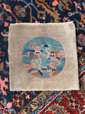 Antique Chinese Pictorial Rug Mat / 1'6 x 1'6 Square Antique Chinese Rug #TBD