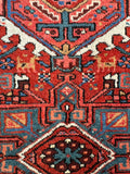 Ivory center medallion close-up, antique Persian Heriz Karaja rug c.1920s

