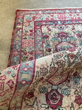 Antique Persian Lavar Kerman vintage area rug full flatlay oatmeal ivory
