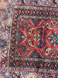 Antique Persian Malayer vintage area rug 3x5 coral red floral field, 1920s
