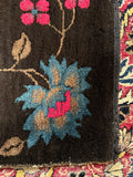 Art Deco Chinese vintage rug espresso ground floral corner detail, 1930s
