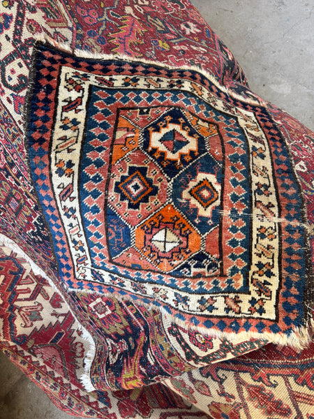 Antique Persian Kurdish Bag Face Scatter Rug / 2x2 Rug #4486