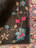Art Deco Chinese vintage rug blue and pink flower corner detail on dark ground
