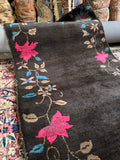 Art Deco Chinese vintage wool rug hot pink floral vine side detail
