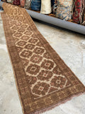 Vintage 1960s tribal runner, neutral color palette, 2’7 x 10’9.