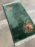 2x4 green Chinese Art Deco rug. Small vintage wool rug. Floral accent rug. Vegetable dyed wool.
