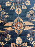 Vegetable-dyed wool runner showcasing natural abrash and subtle color variations across the navy field.