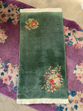 2x4 green Chinese Art Deco rug. Vintage wool rug. Sage green floral rug. Small area rug. 1930s vegetable dyed wool.